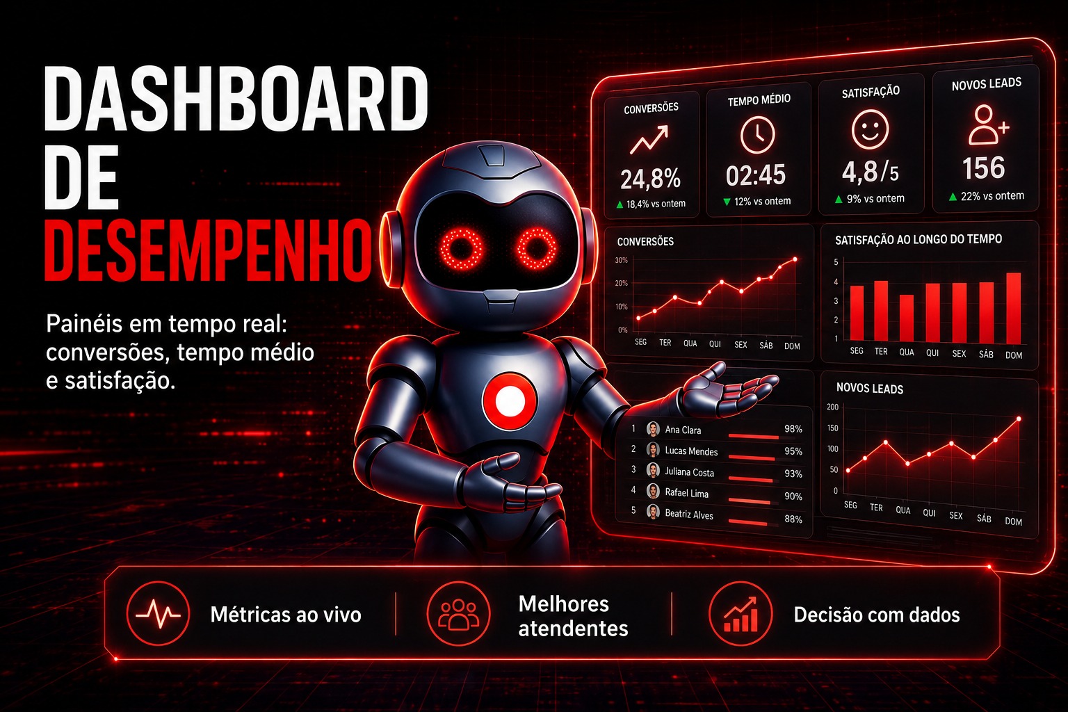 Dashboard de desempenho com métricas em tempo real
